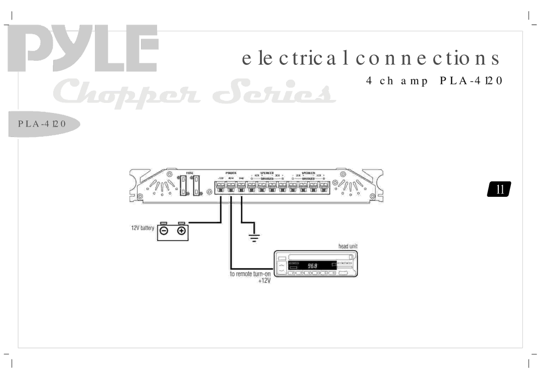 PYLE Audio PLA2230, PLA1200, PLA-2260, PLA-4120 manual Electrical connections 