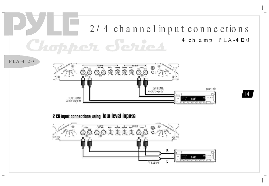 PYLE Audio PLA1200, PLA2230, PLA-2260, PLA-4120 manual Channel input connections 