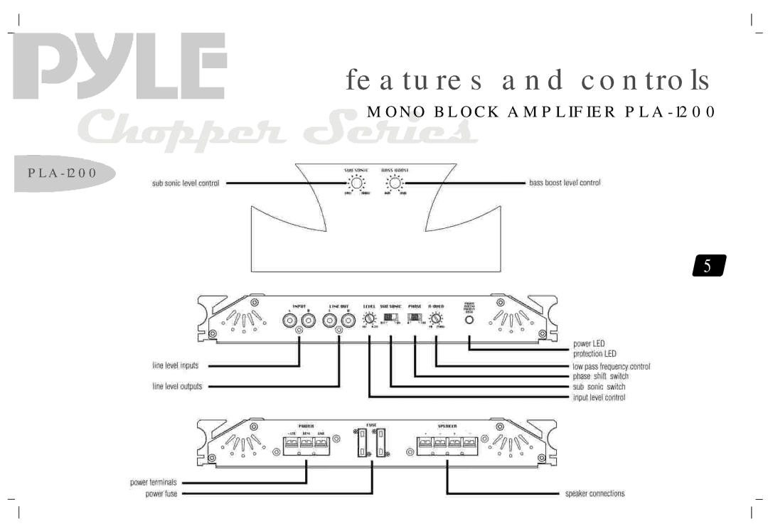 PYLE Audio PLA-4120, PLA1200, PLA2230, PLA-2260 manual Features and controls 