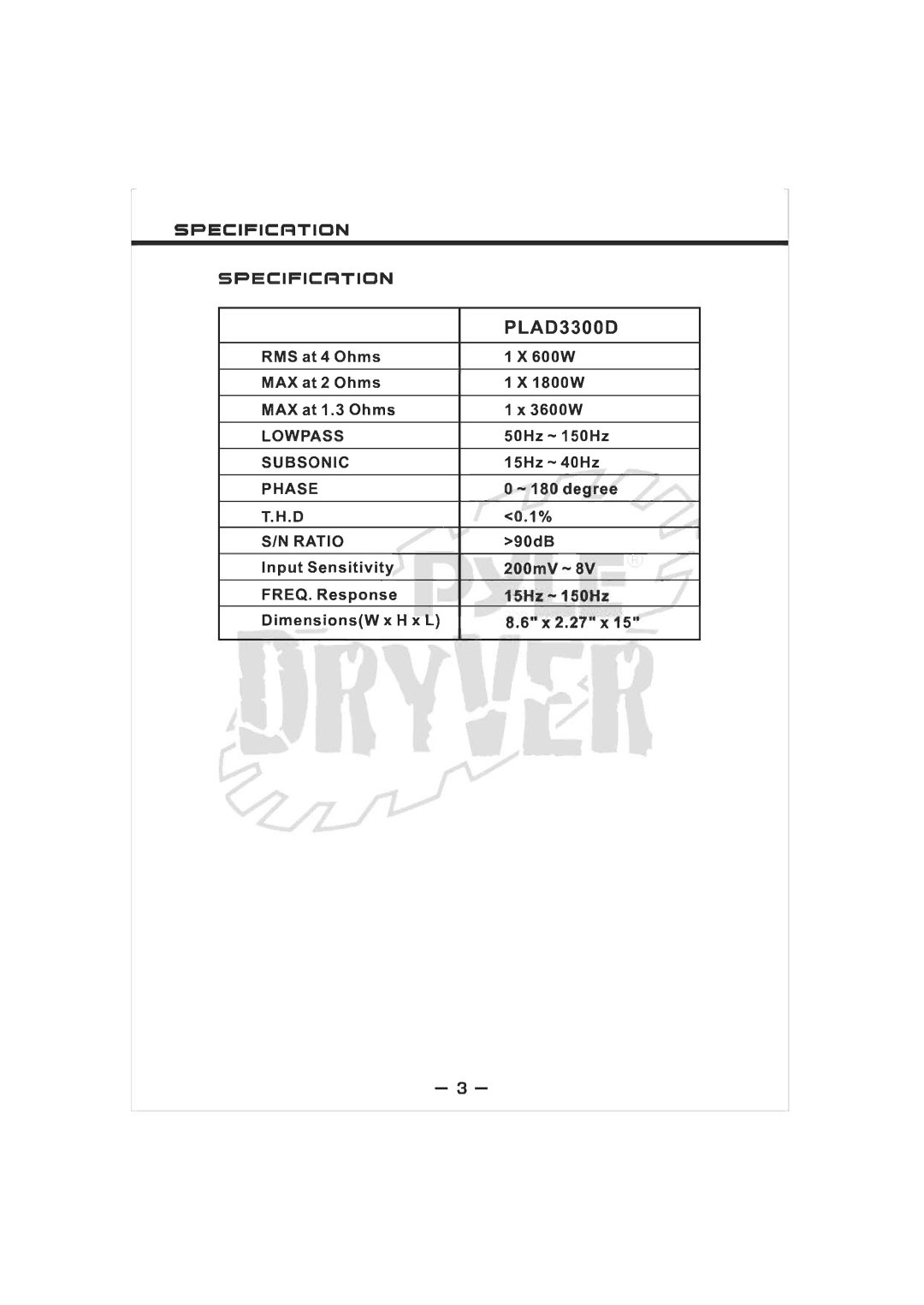 PYLE Audio PLAD3300D manual 