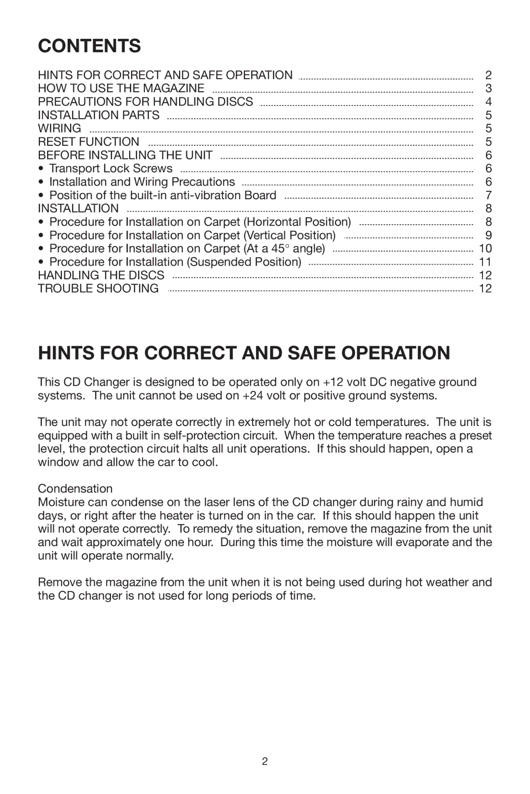 PYLE Audio PLCD10CH manual Contents, Hints for Correct and Safe Operation 