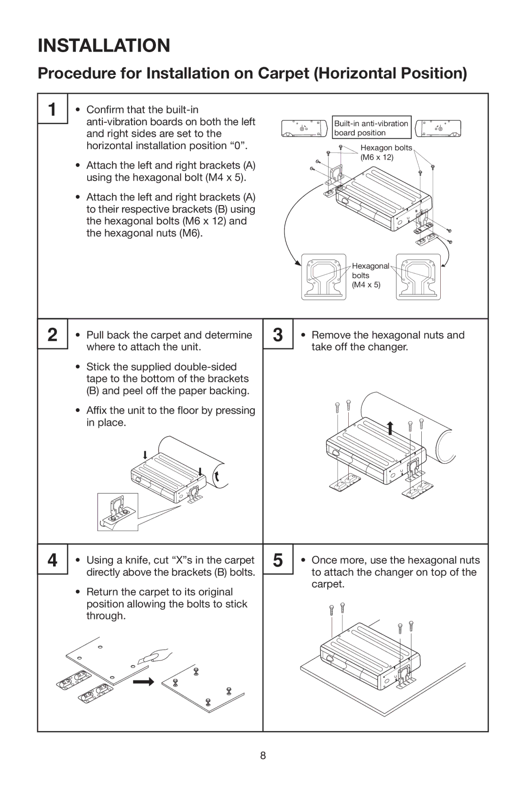 PYLE Audio PLCD10CH manual Procedure for Installation on Carpet Horizontal Position 