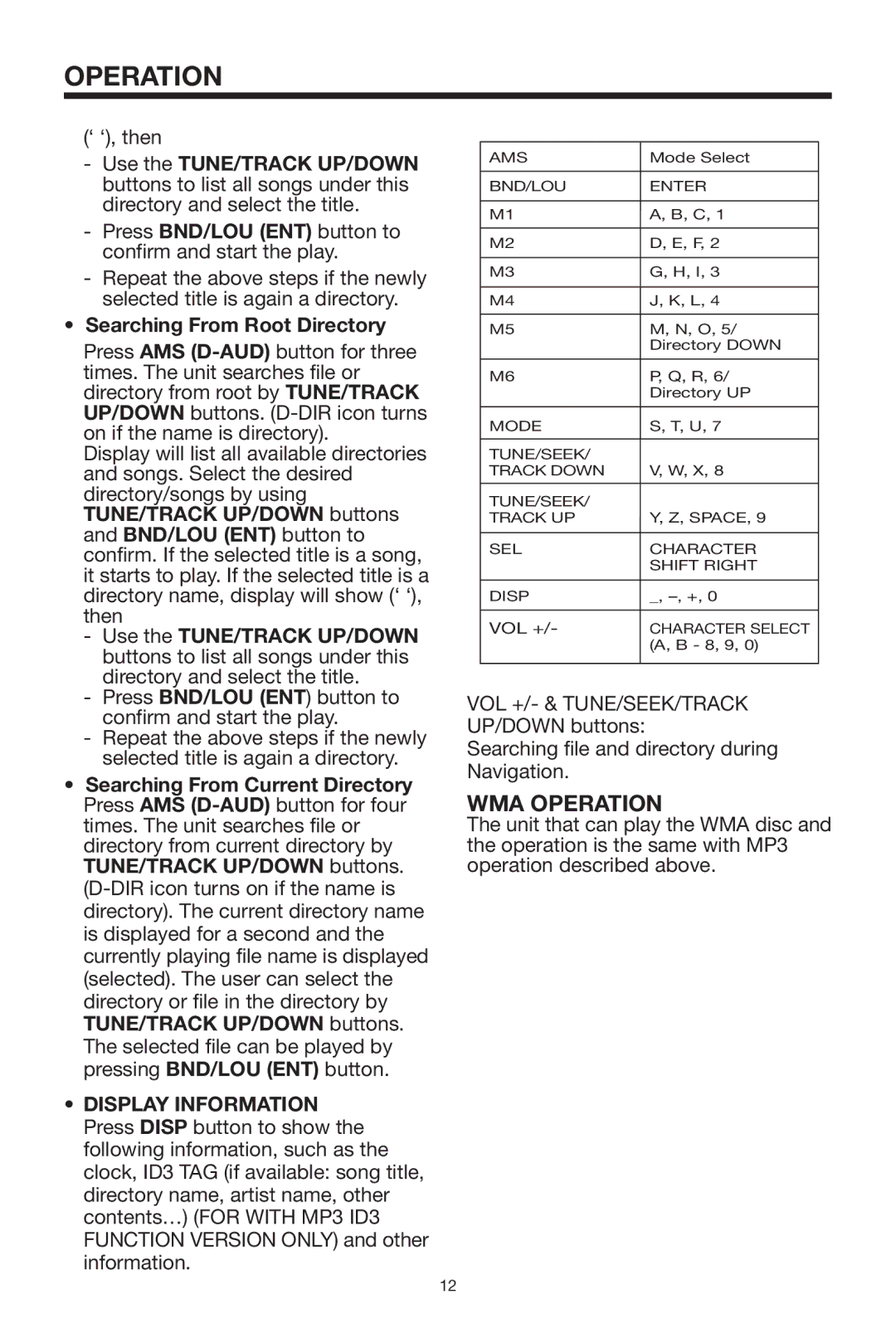 PYLE Audio PLCD14MRKT owner manual WMA Operation, Searching From Root Directory 