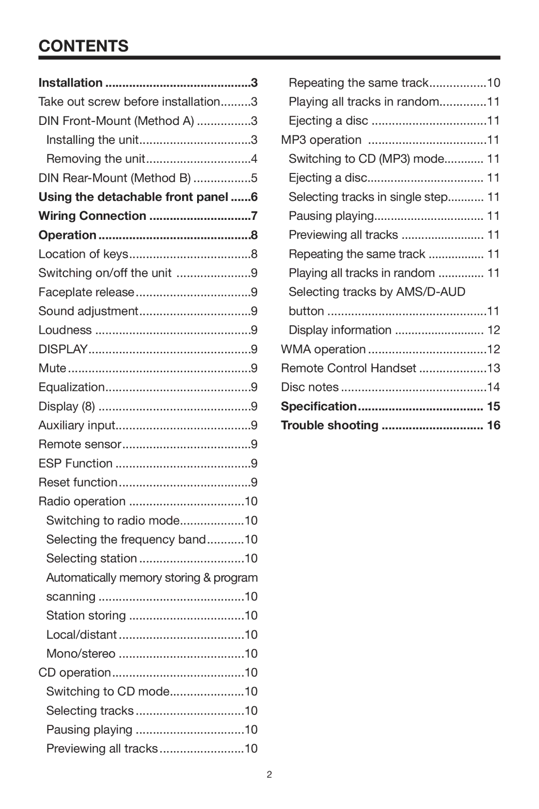 PYLE Audio PLCD14MRKT owner manual Contents 