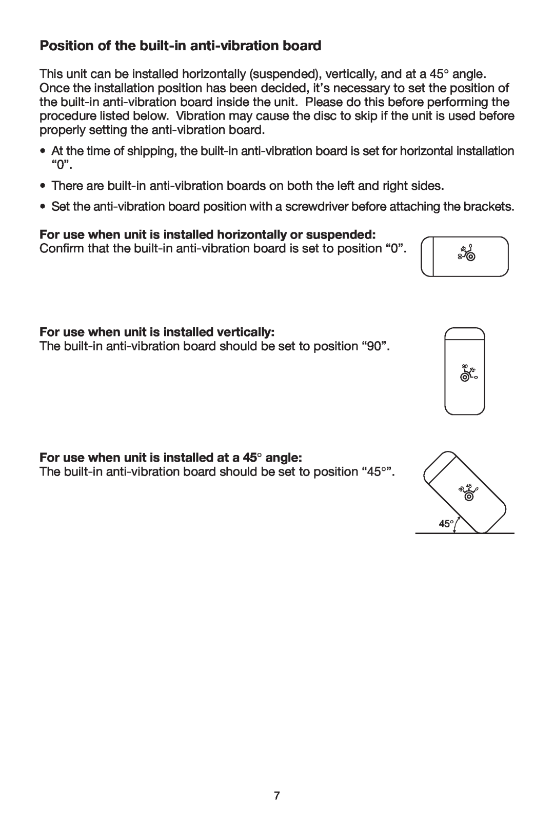 PYLE Audio PLCD20CH manual Position of the built-in anti-vibrationboard, For use when unit is installed vertically 