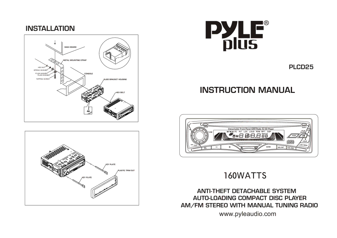 PYLE Audio PLCD25 instruction manual 160WATTS 