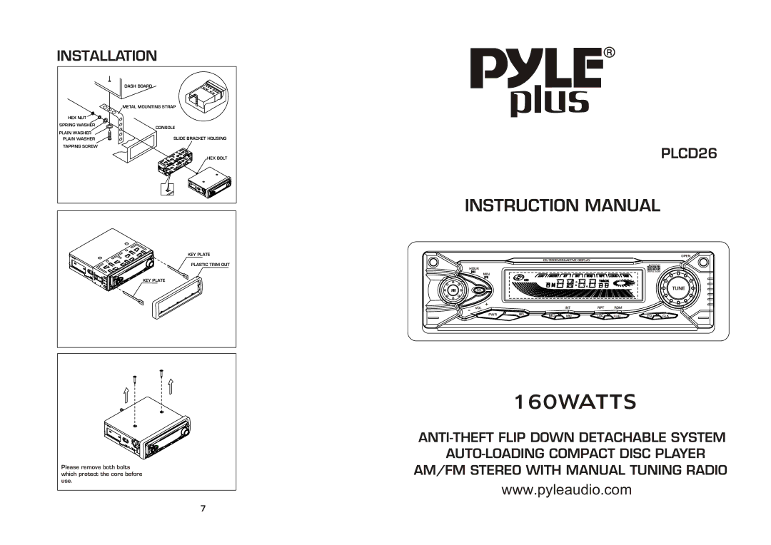 PYLE Audio PLCD26 instruction manual 160WATTS 