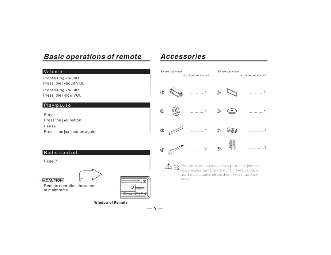 PYLE Audio PLCD27 manual Radio control, Page7 Remote operation the same of mainframe 