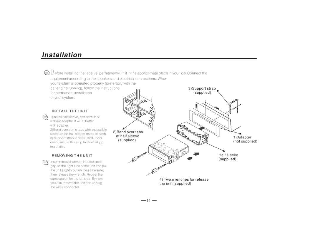 PYLE Audio PLCD27 manual Install the Unit 