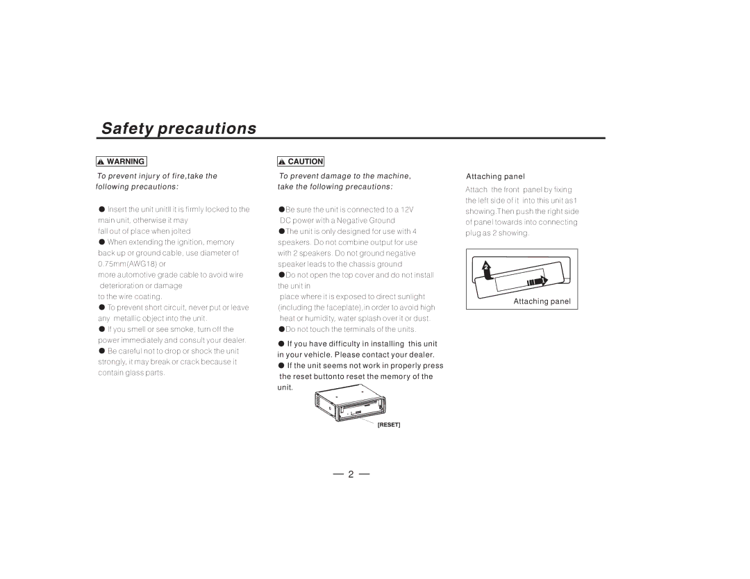 PYLE Audio PLCD27 manual To prevent injur y of fire,take the following precautions, Attaching panel 