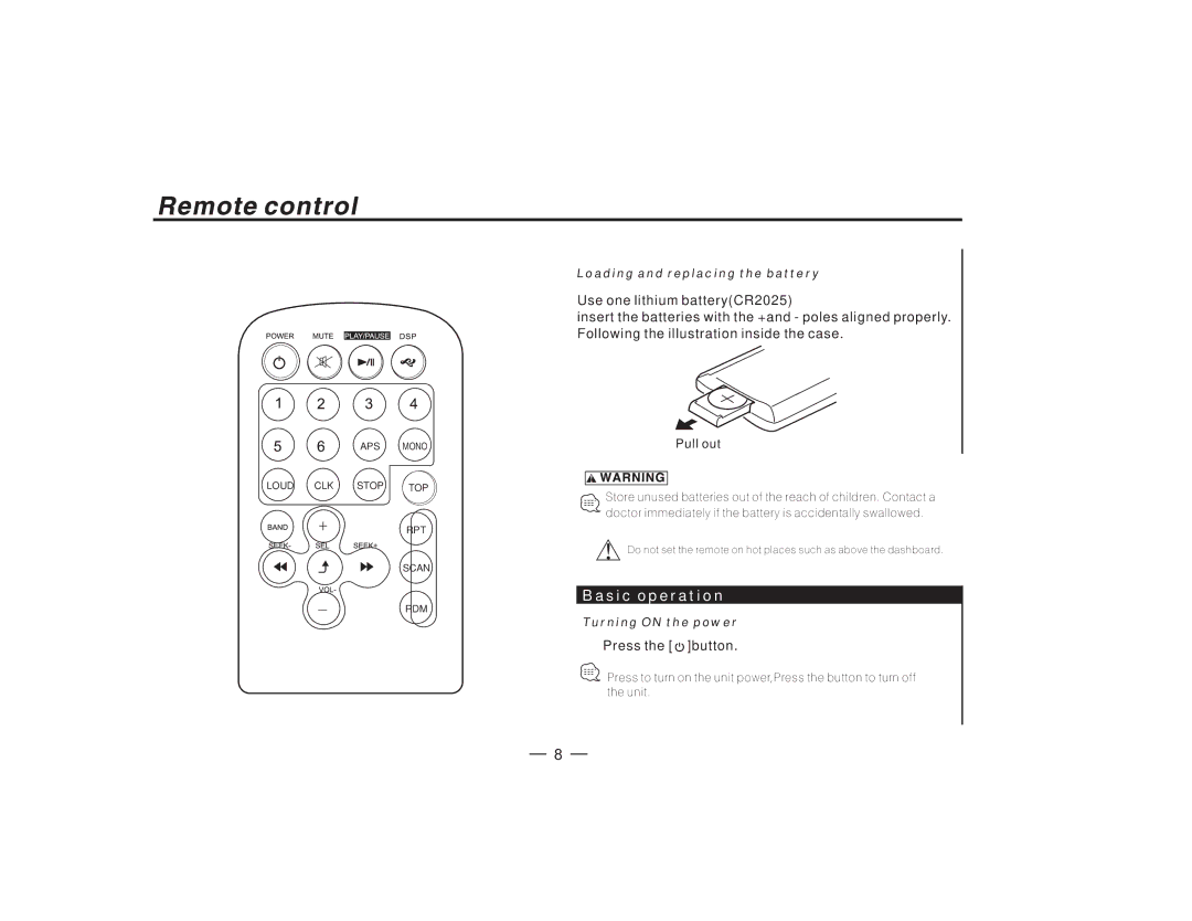 PYLE Audio PLCD27 manual Basic operation, Loading and replacing the batter y 