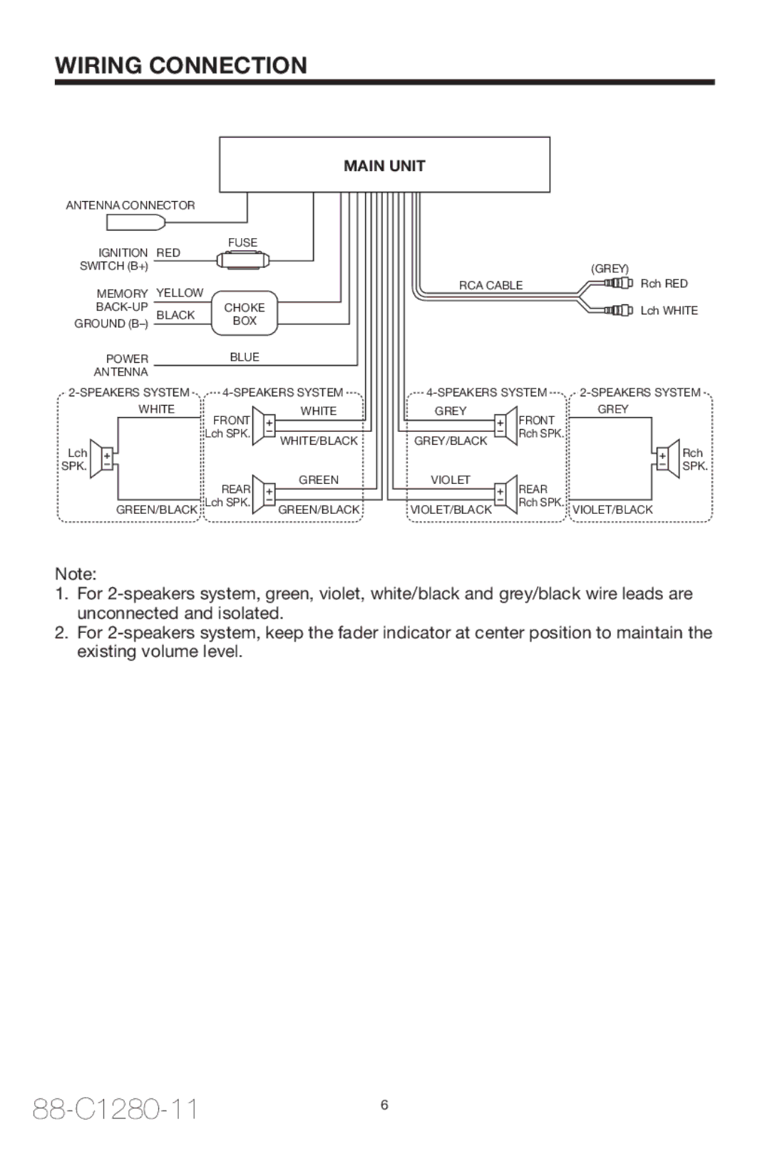 PYLE Audio PLCD29 owner manual Wiring Connection, Main Unit 