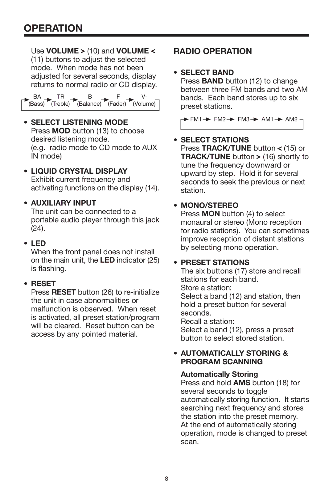 PYLE Audio PLCD29 owner manual Radio Operation 