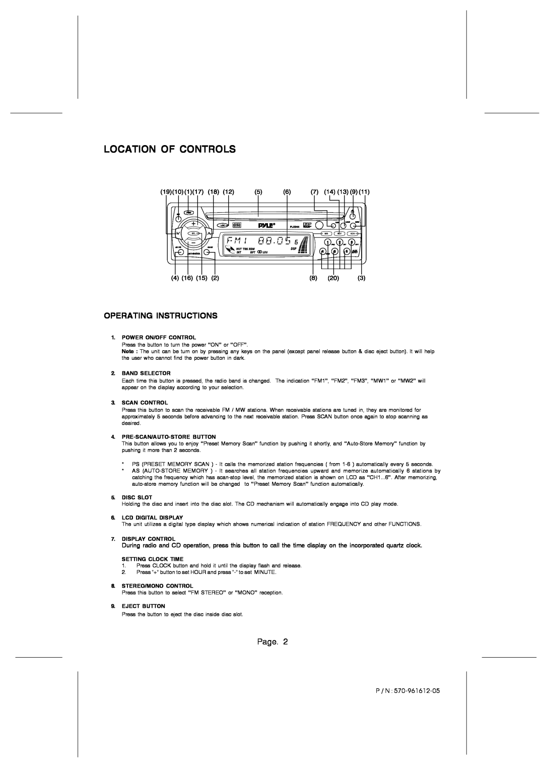 PYLE Audio PLCD44 owner manual Location Of Controls, Operating Instructions, Page 