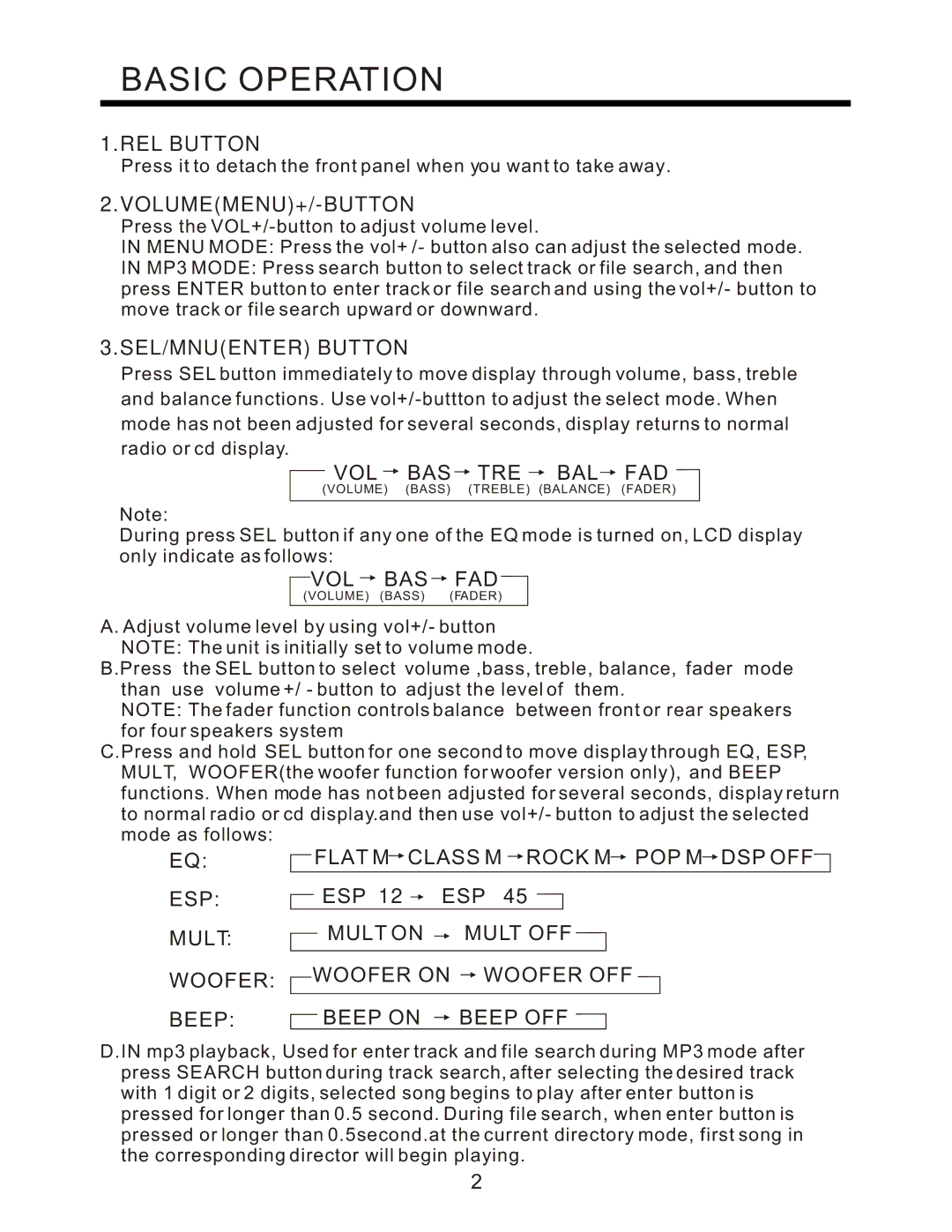 PYLE Audio PLCD80M instruction manual Basic Operation, REL Button, Volumemenu+/-Button, SEL/MNUENTER Button 