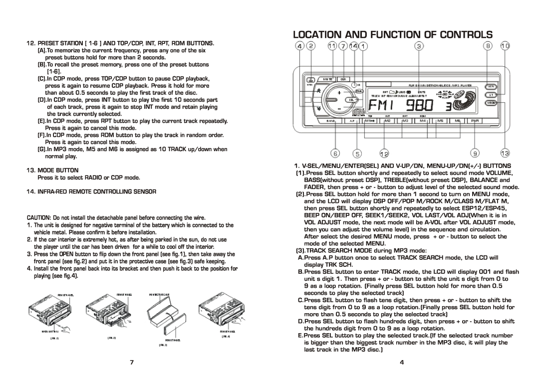 PYLE Audio PLCD82MP instruction manual Location And Function Of Controls 
