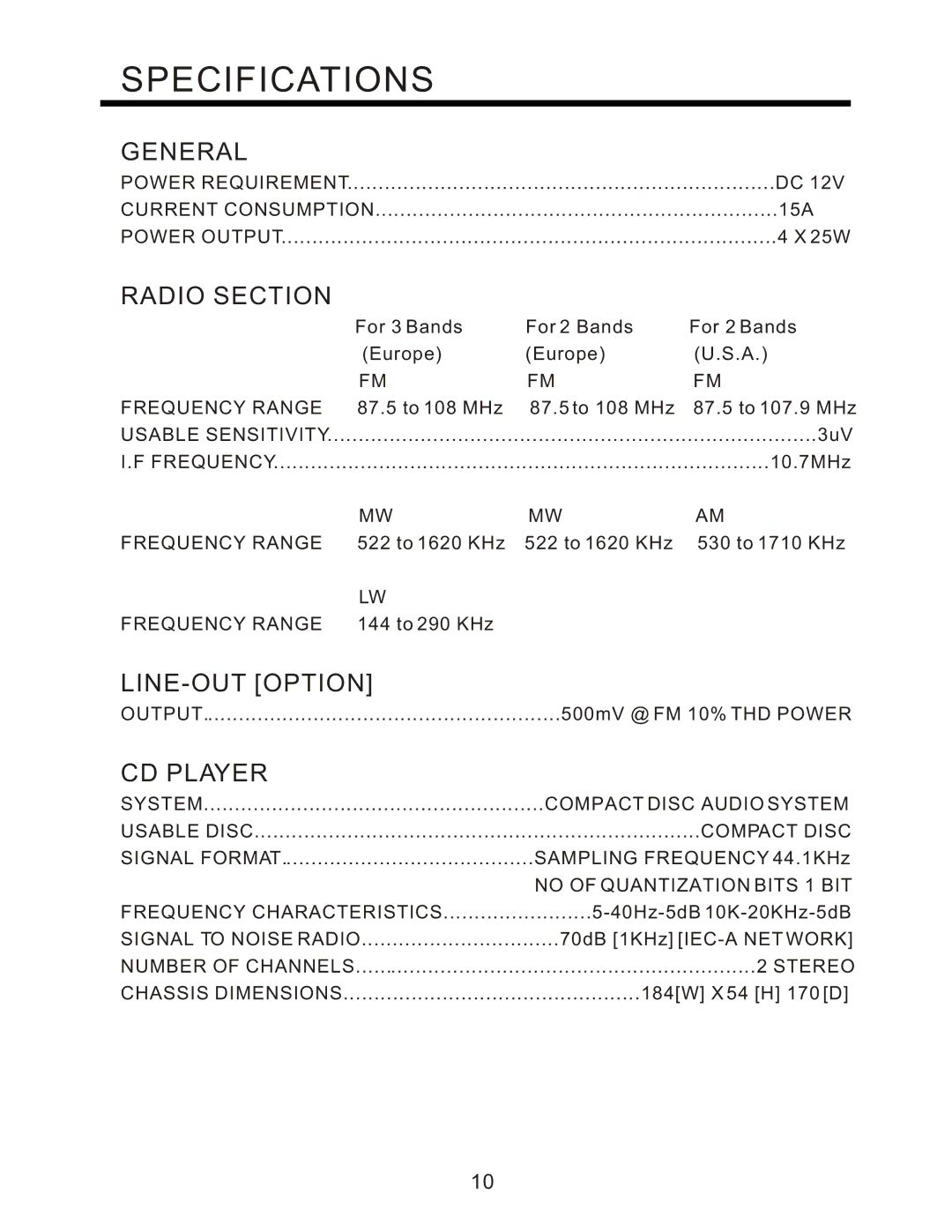 PYLE Audio PLCD94M instruction manual Specifications 