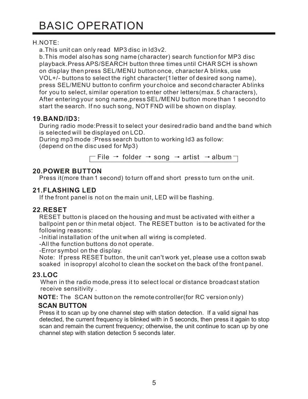 PYLE Audio PLCD94M instruction manual Power Button, Flashing LED, Reset, Scan Button 