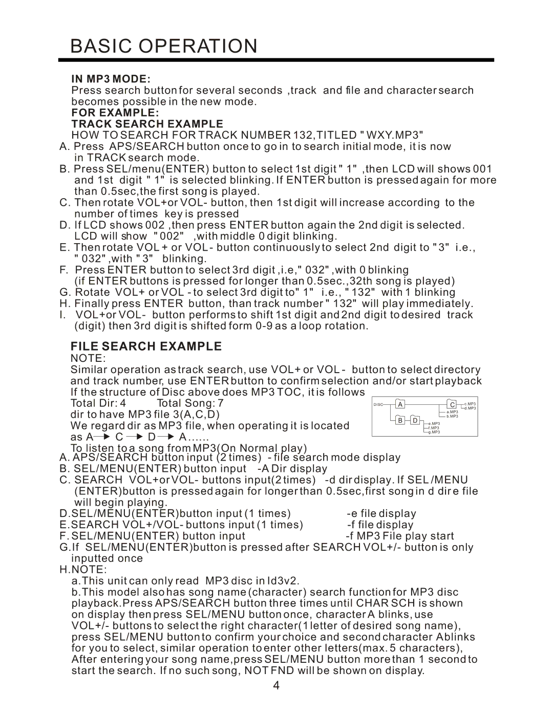 PYLE Audio PLCD95UM instruction manual File Search Example, HOW to Search for Track Number 132,TITLED WXY.MP3 