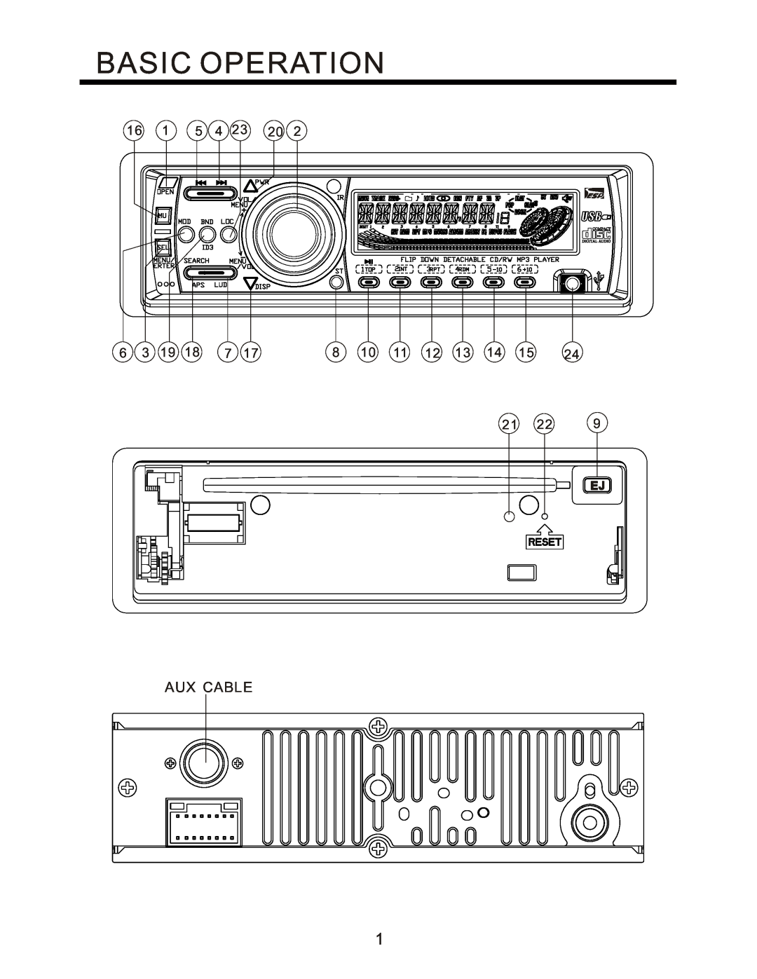 PYLE Audio PLCD95UM instruction manual Basic Operation, Aux Cable 