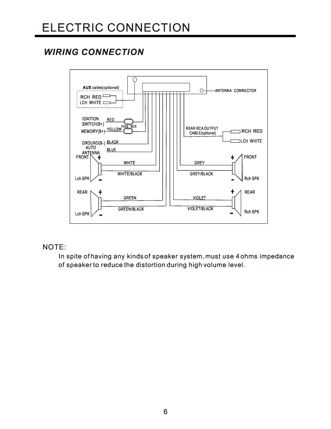 PYLE Audio PLCD95UM instruction manual Electric Connection, Wiring Connection 