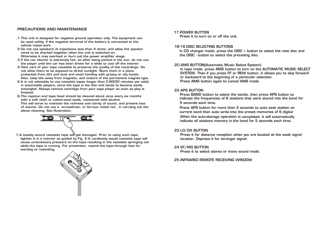 PYLE Audio PLCDCS100 Precautions and Maintenance, Power Button, Disc Selecting Buttons, APS Button, 23.LO/DX Button 