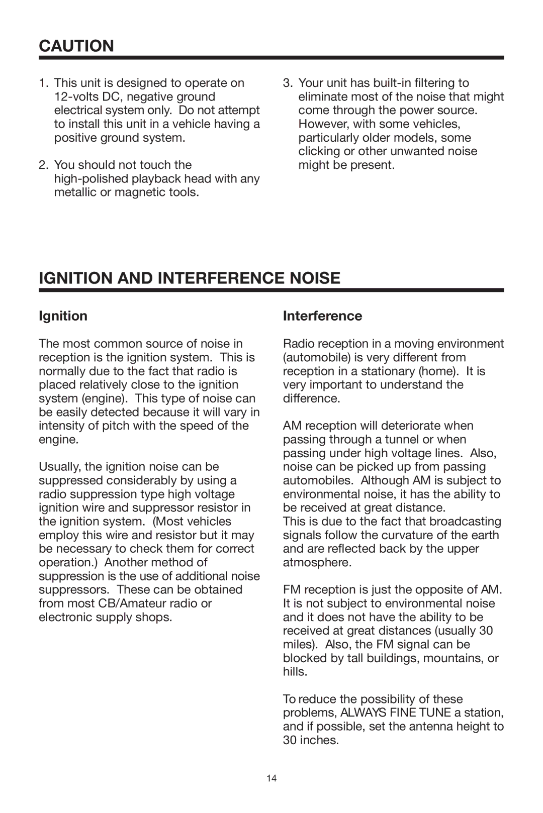 PYLE Audio PLCDCS300 owner manual Ignition and Interference Noise 