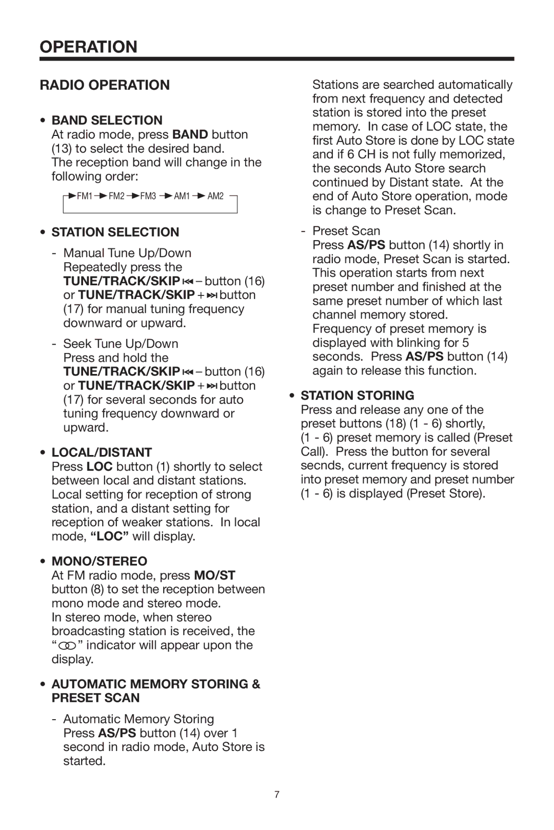 PYLE Audio PLCDCS300 owner manual Radio Operation 