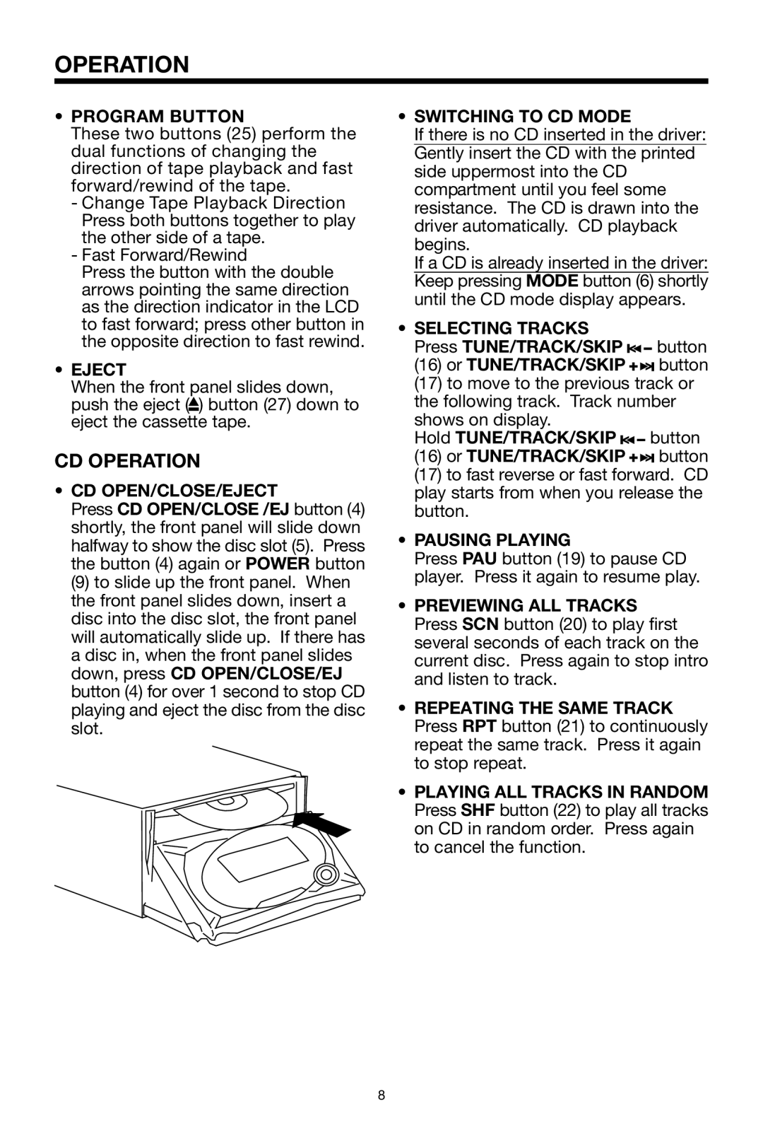 PYLE Audio PLCDCS330MP owner manual CD Operation 