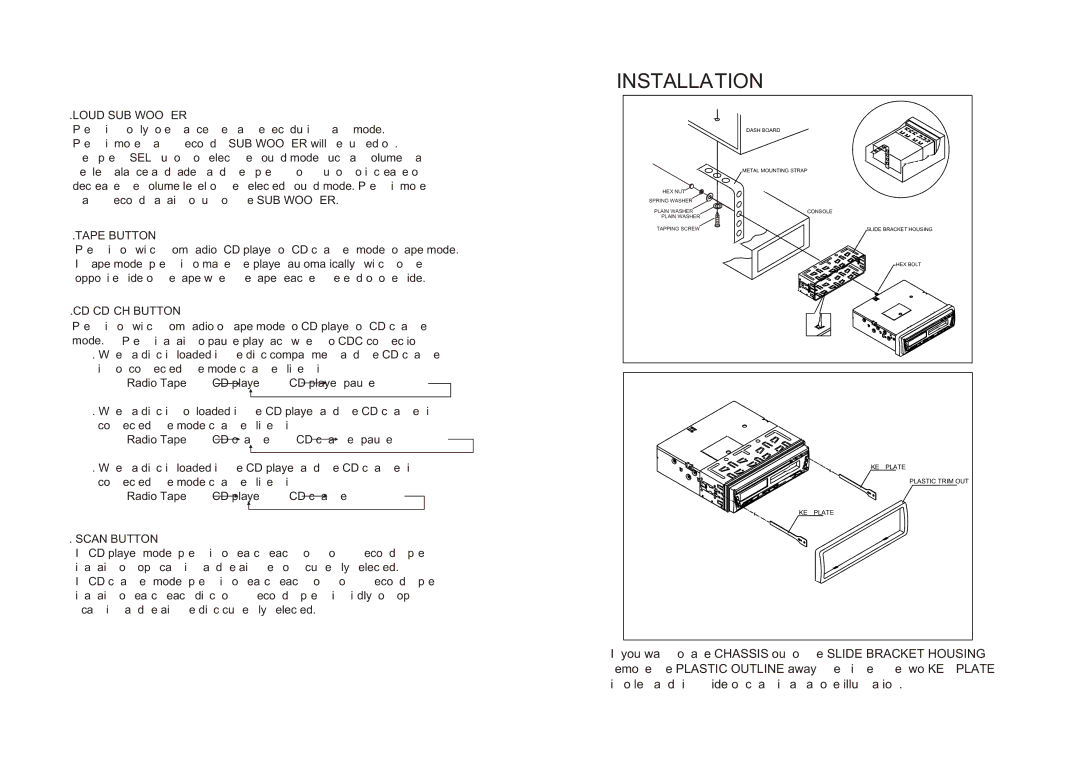 PYLE Audio PLCDCS90 instruction manual Installation, LOUD/SUB Woofer, Tape Button, 15.CD/CD-CH Button, Scan Button 