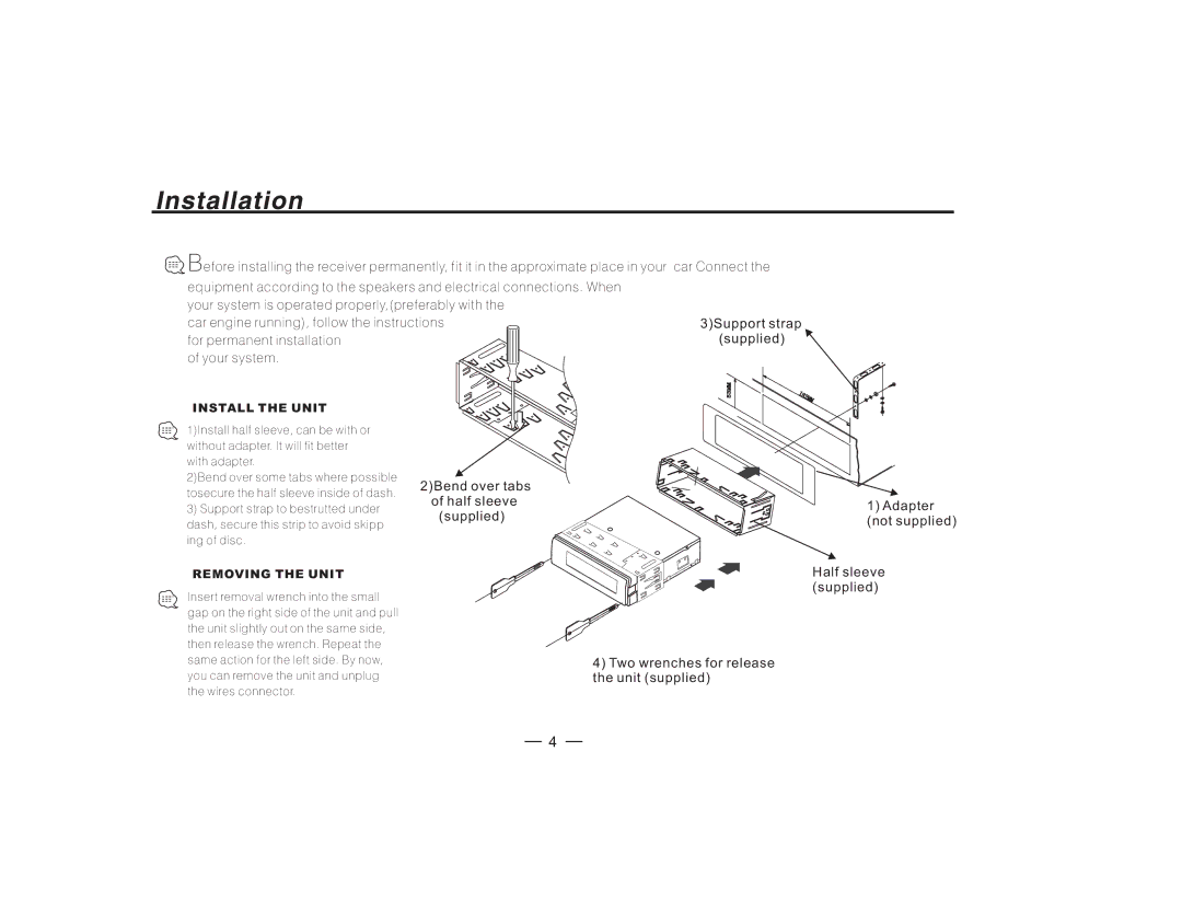 PYLE Audio PLCDUSMP74 owner manual Install the Unit 