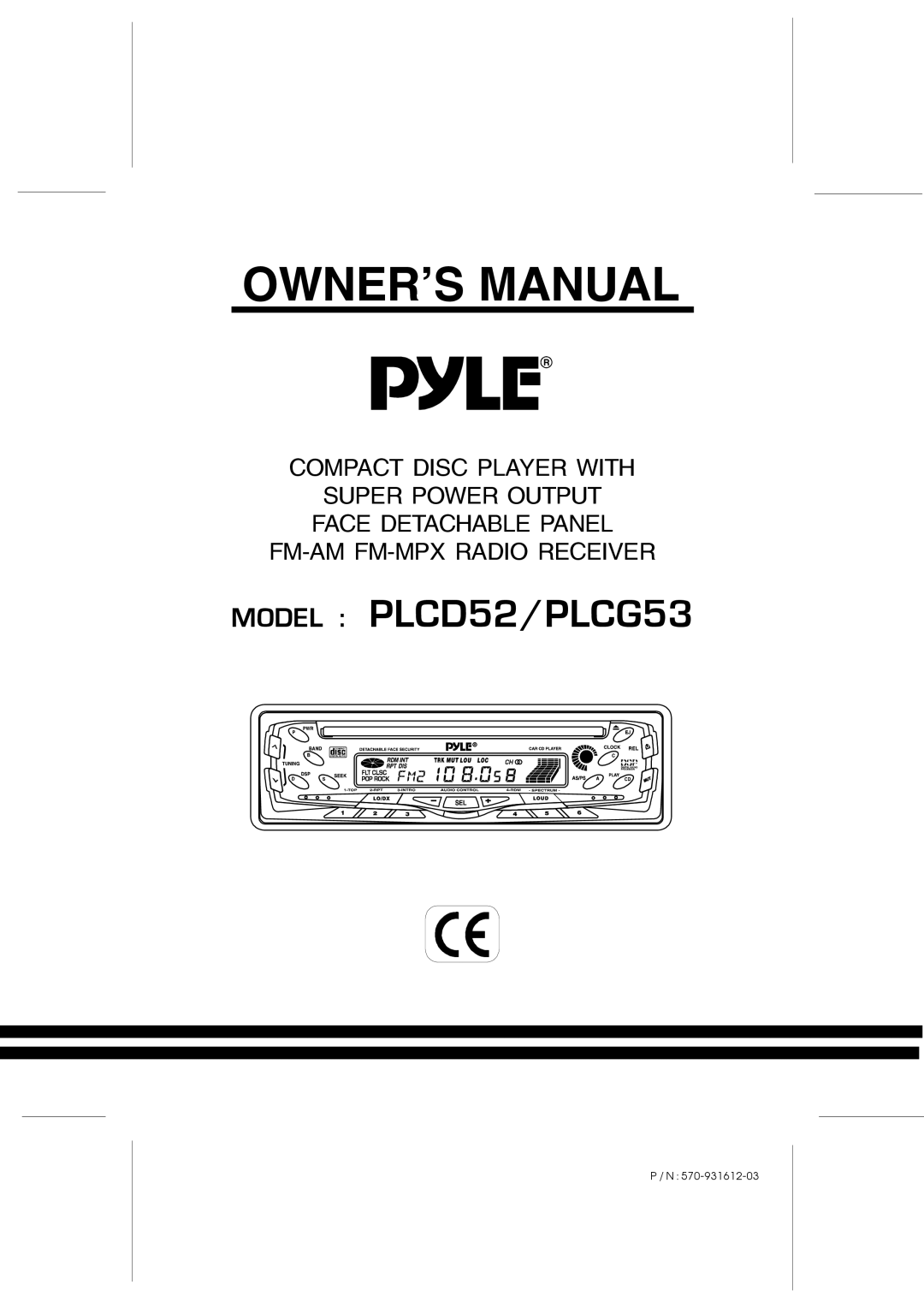 PYLE Audio owner manual Model PLCD52/PLCG53 