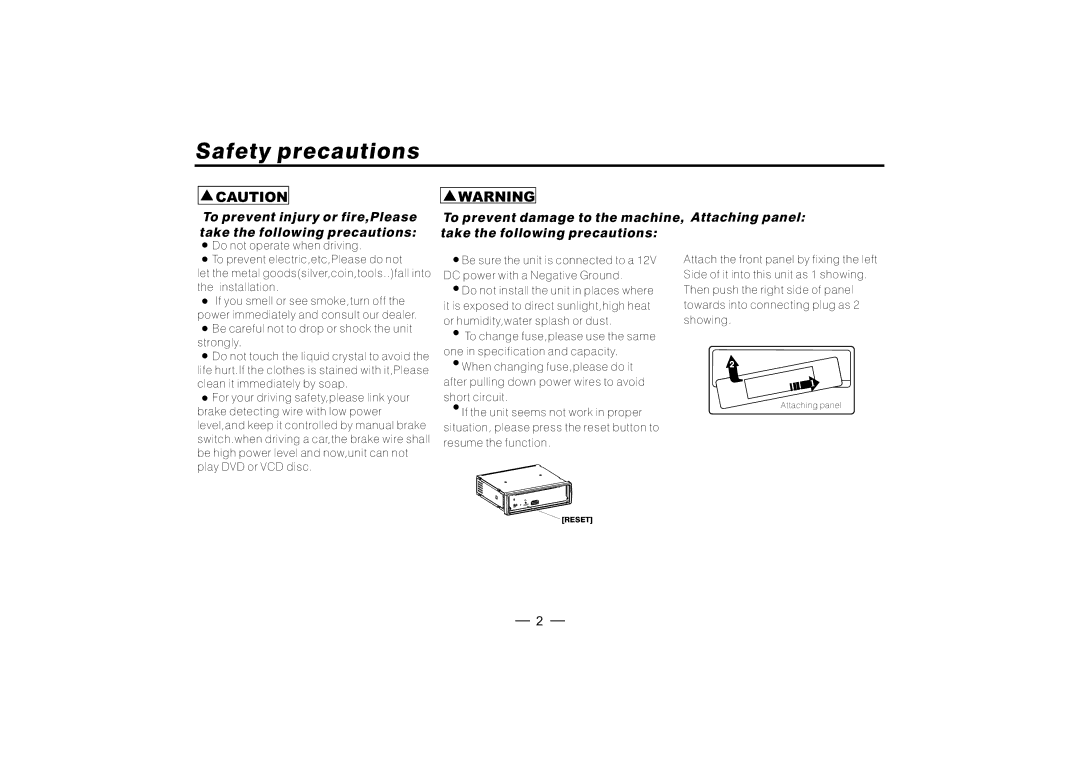 PYLE Audio PLD128 manual Reset 