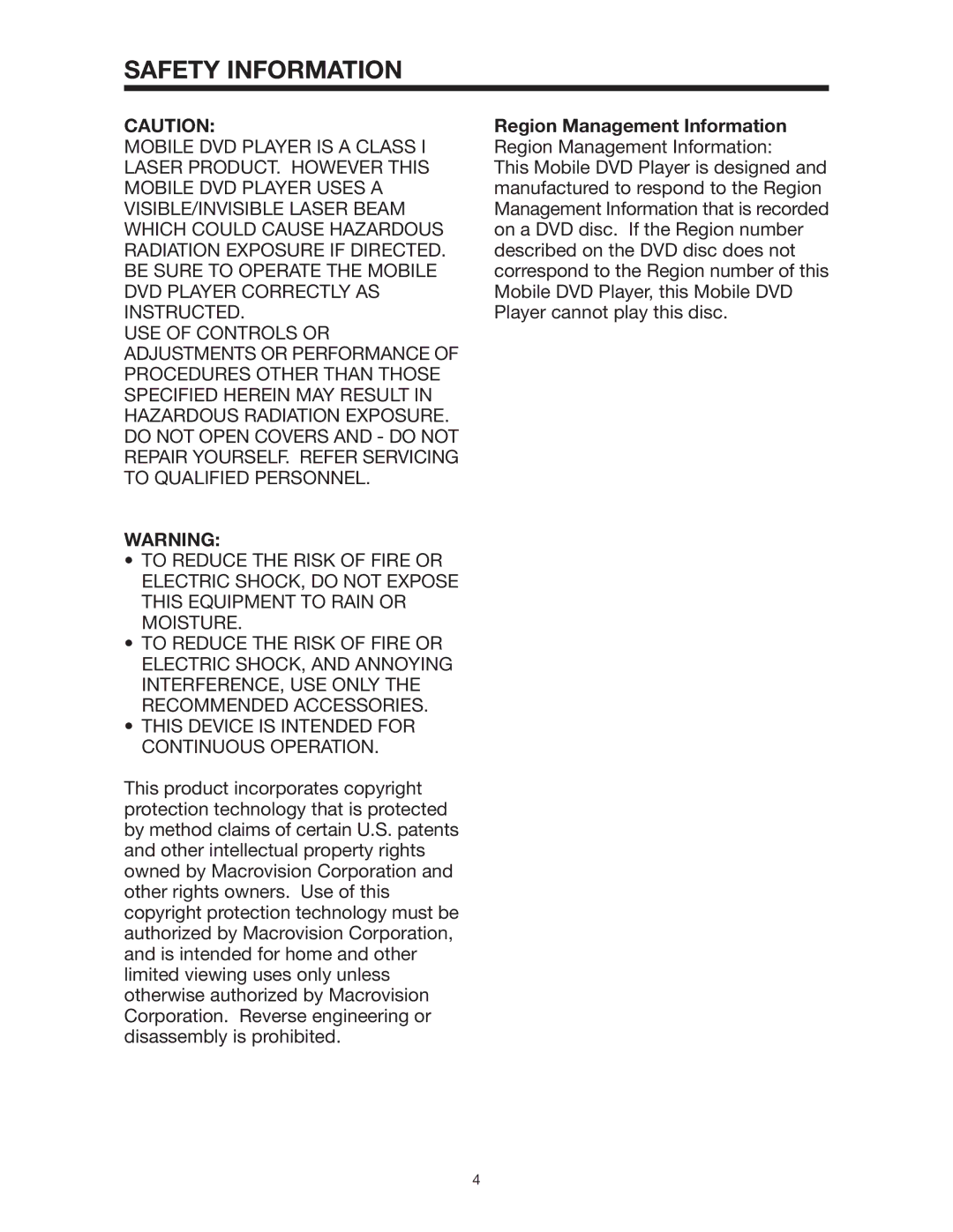 PYLE Audio PLD142 owner manual Safety Information 