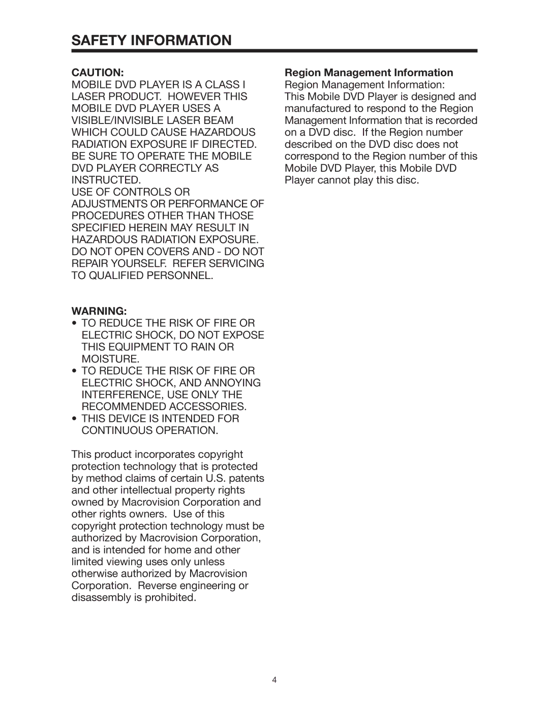 PYLE Audio PLD144 owner manual Safety Information 