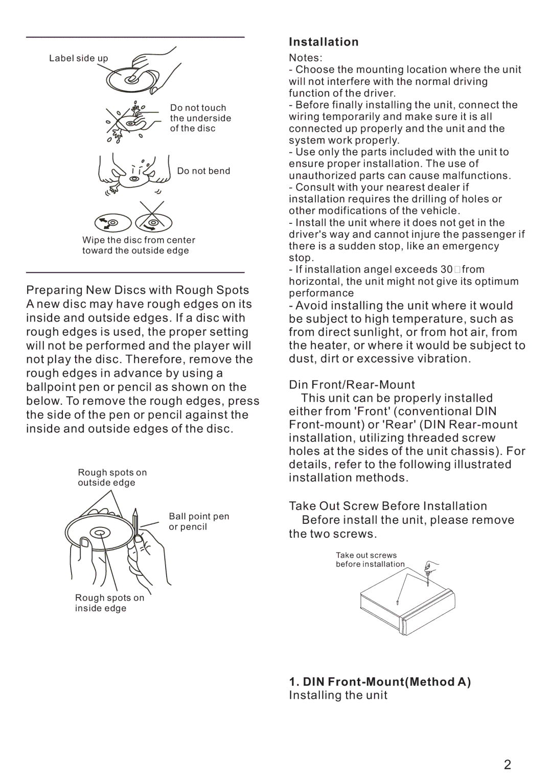 PYLE Audio PLD175TBT instruction manual Installation, DIN Front-MountMethod a Installing the unit 