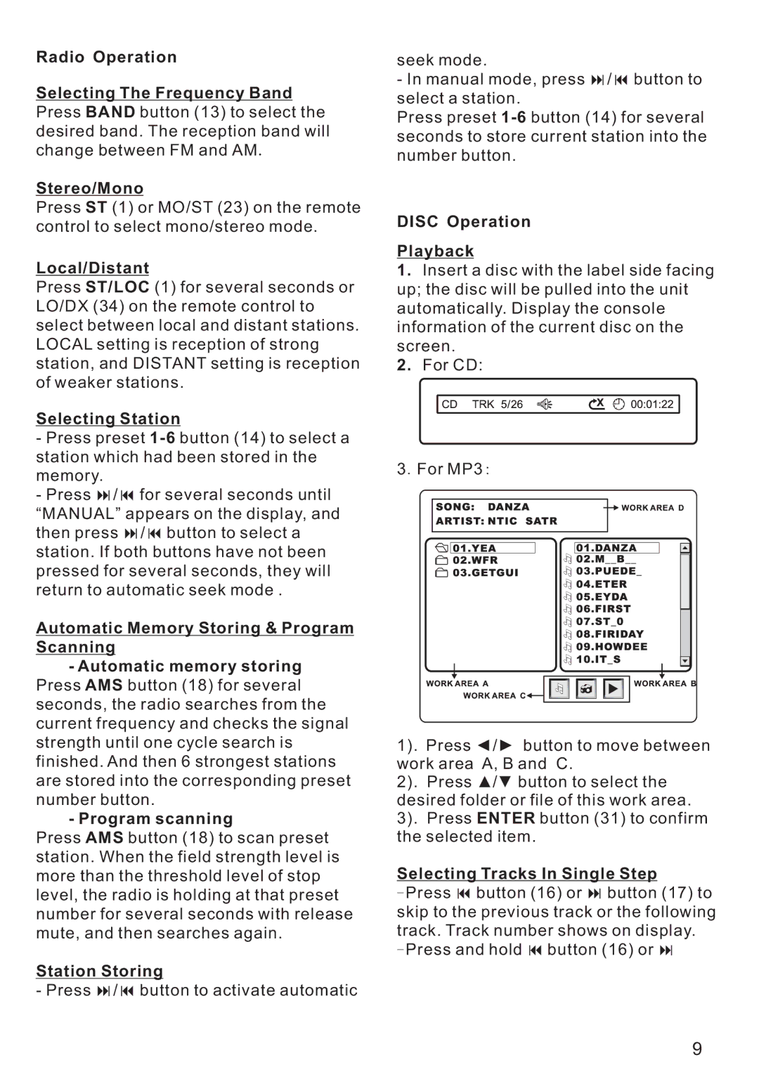 PYLE Audio PLD179U instruction manual Local/Distant, Selecting Station, Station Storing, Disc Operation Playback 