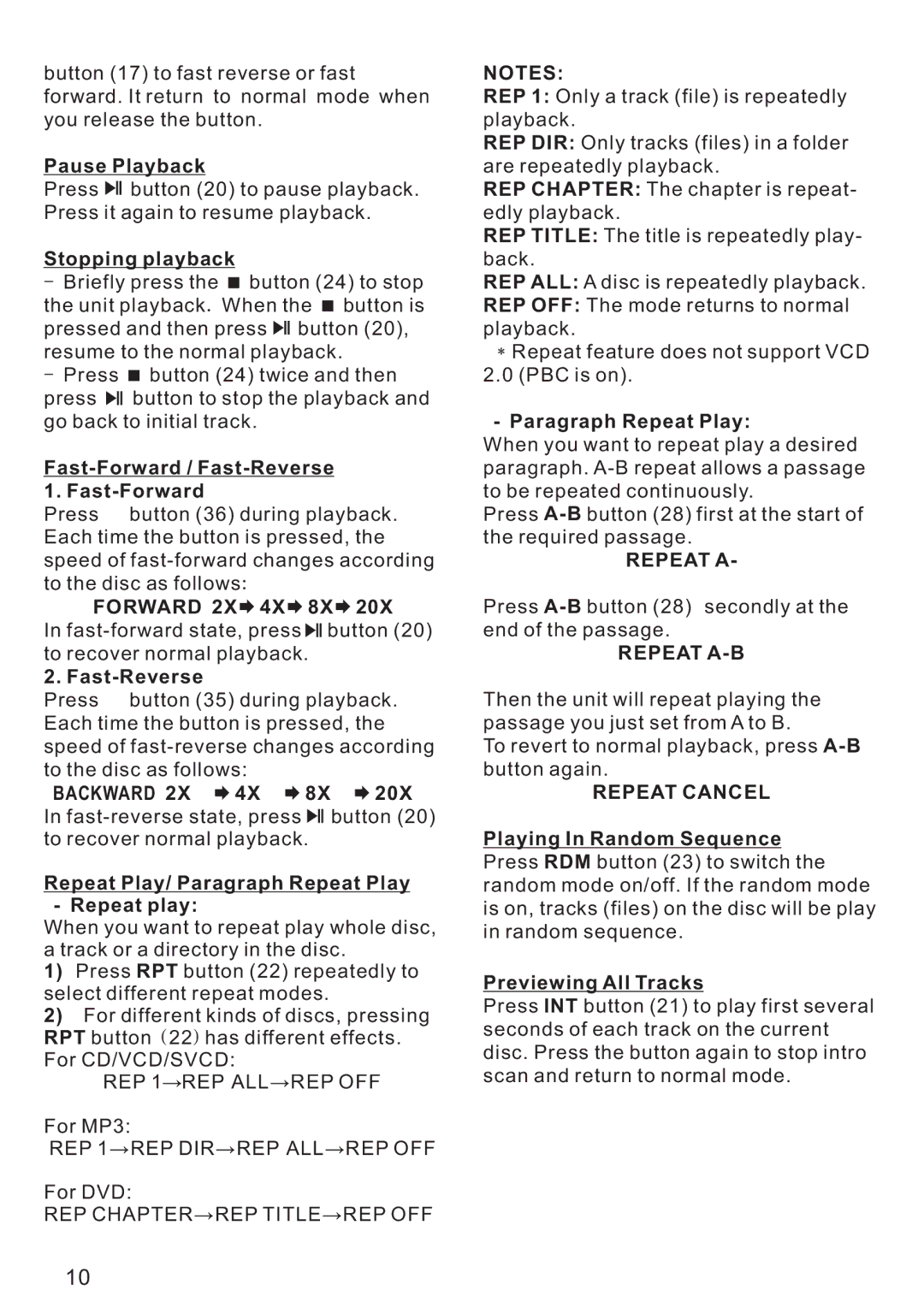 PYLE Audio PLD179U instruction manual Backward 2X, Repeat a, Repeat A-B, Repeat Cancel 