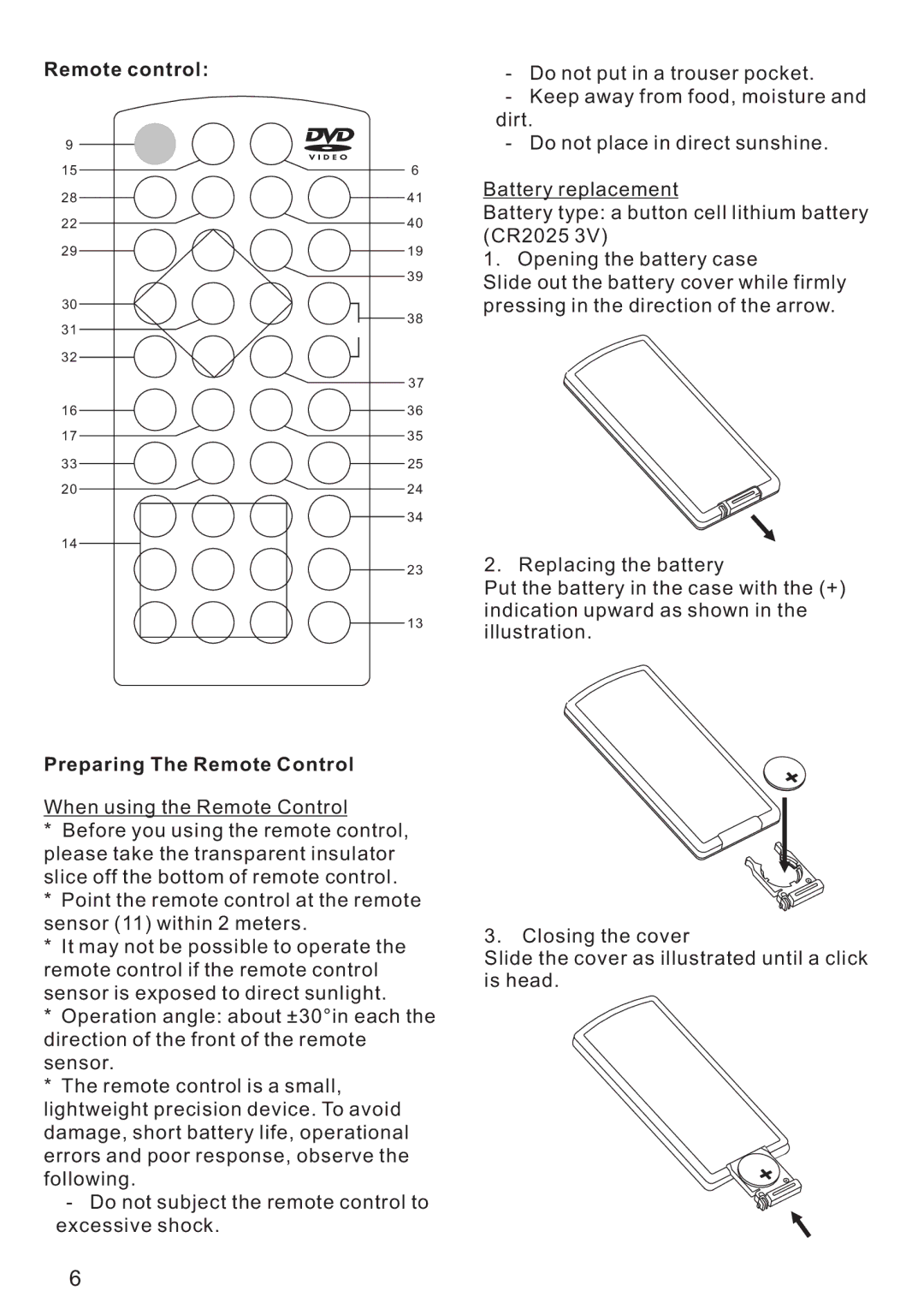 PYLE Audio PLD179U instruction manual Remote control, Preparing The Remote Control 