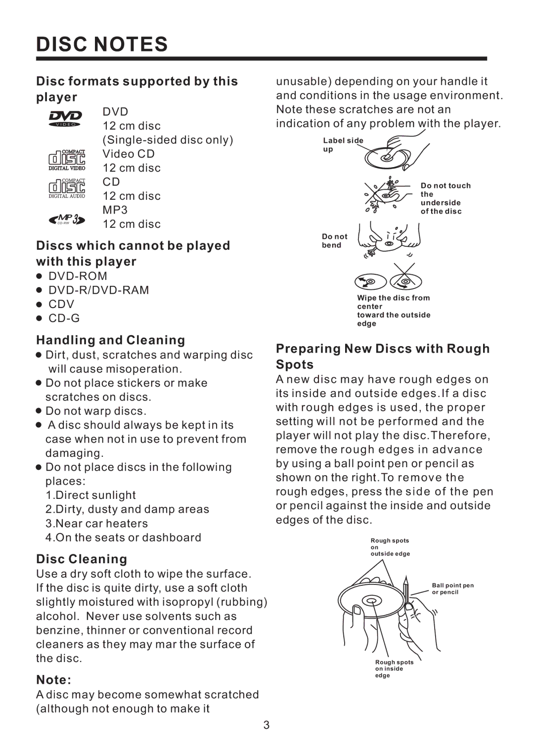 PYLE Audio PLD193T owner manual Disc Notes 