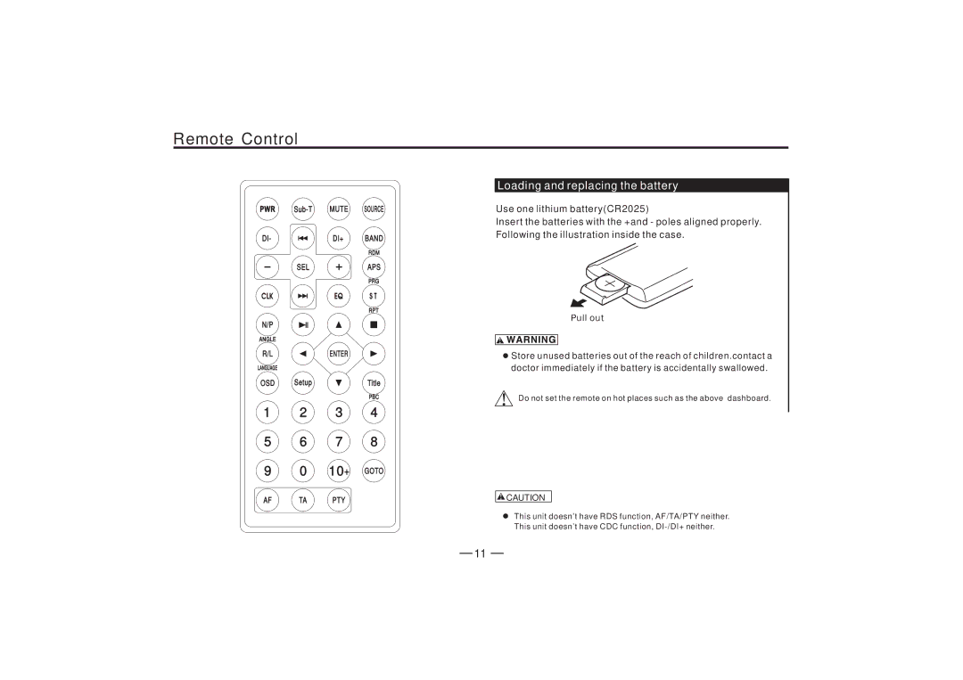 PYLE Audio PLD3MU manual Remote Control, Loading and replacing the battery 