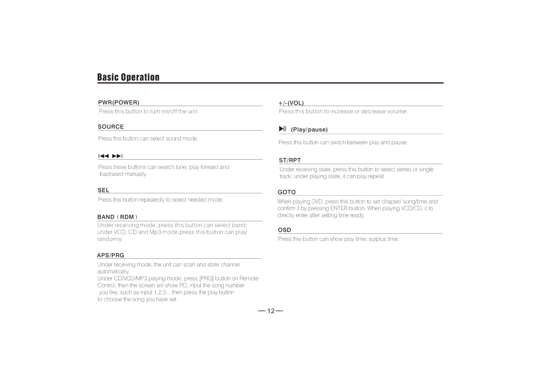 PYLE Audio PLD3MU manual Basic Operation 