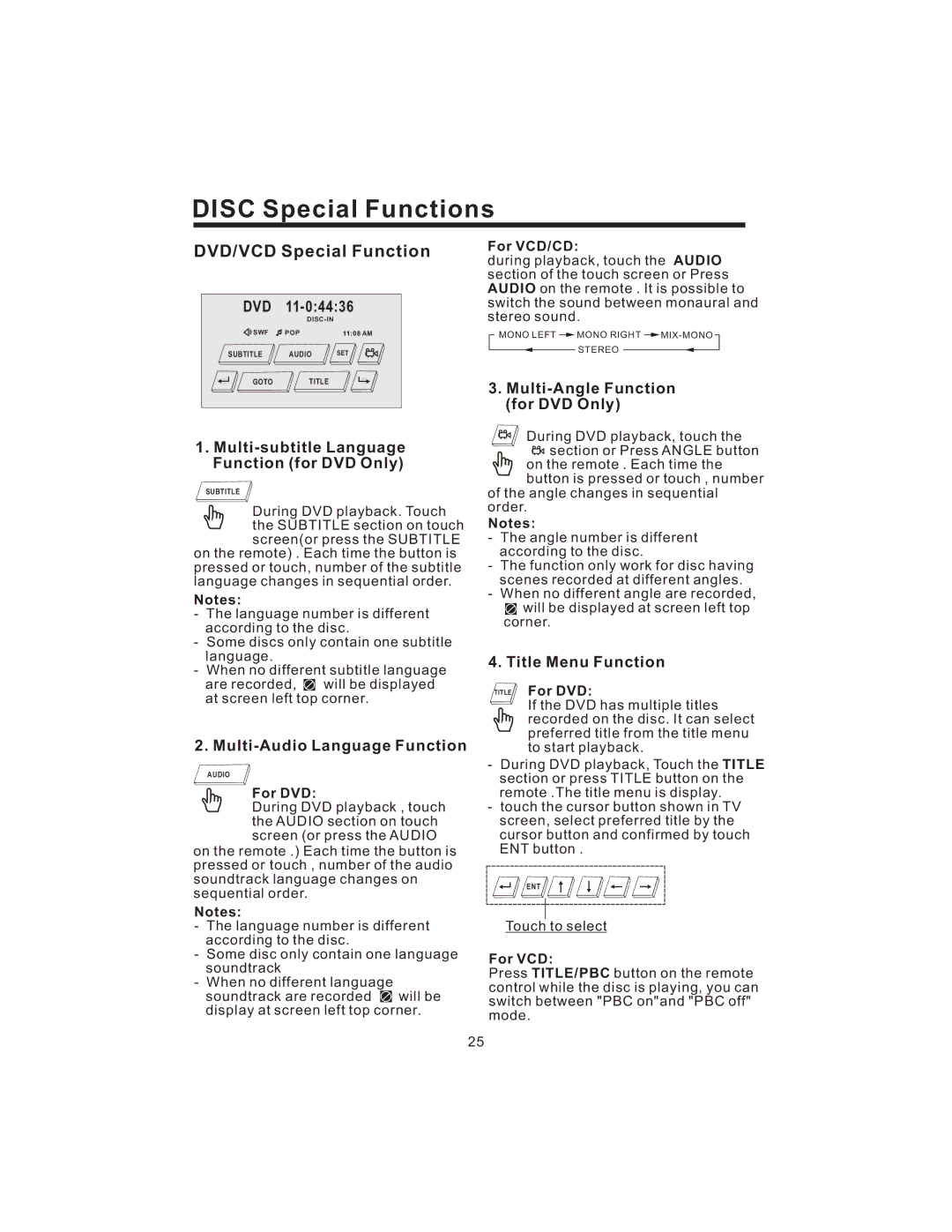 PYLE Audio PLD43MU owner manual Disc Special Functions, DVD/VCD Special Function 