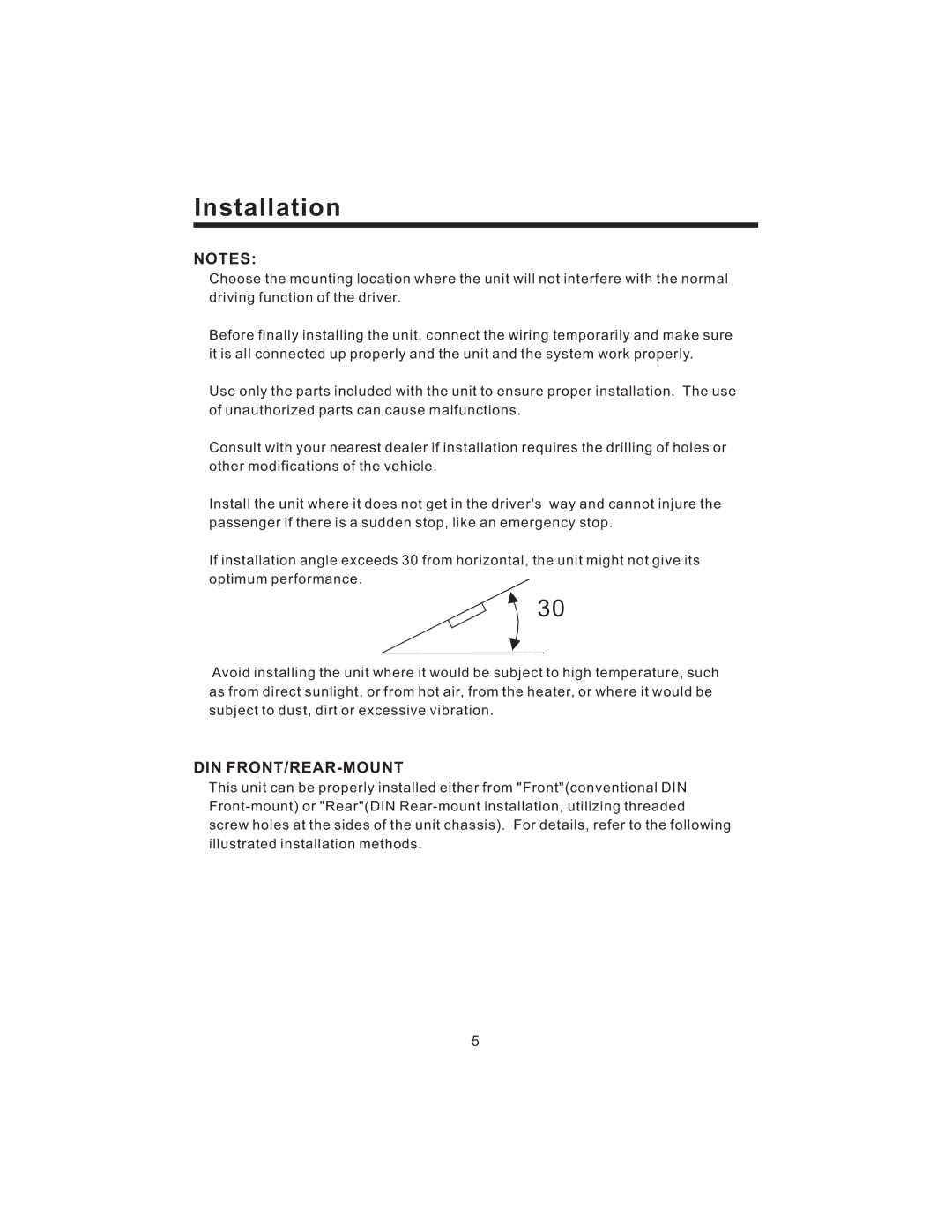 PYLE Audio PLD43MU owner manual Installation, Din Front/Rear-Mount 