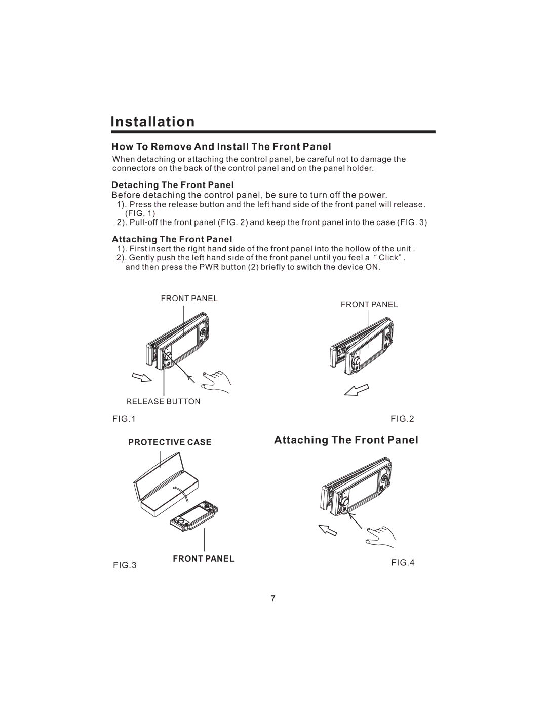 PYLE Audio PLD43MU Attaching The Front Panel, How To Remove And Install The Front Panel, Detaching The Front Panel 