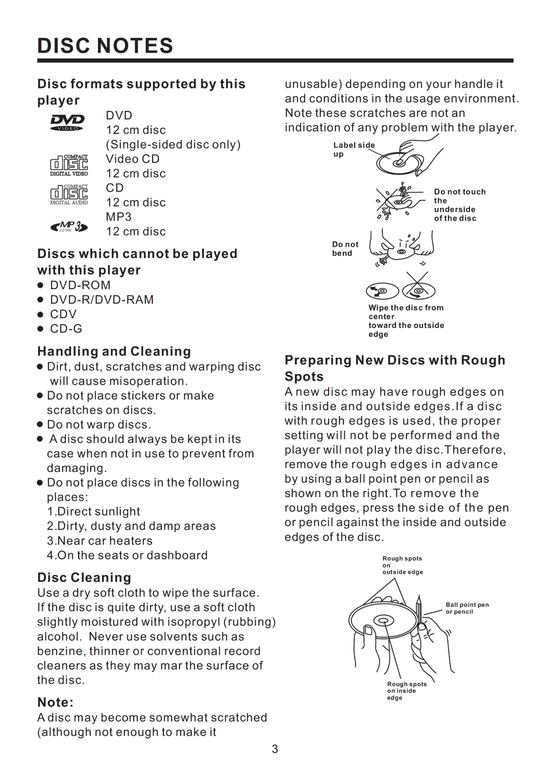 PYLE Audio PLD57MU owner manual Disc Notes 