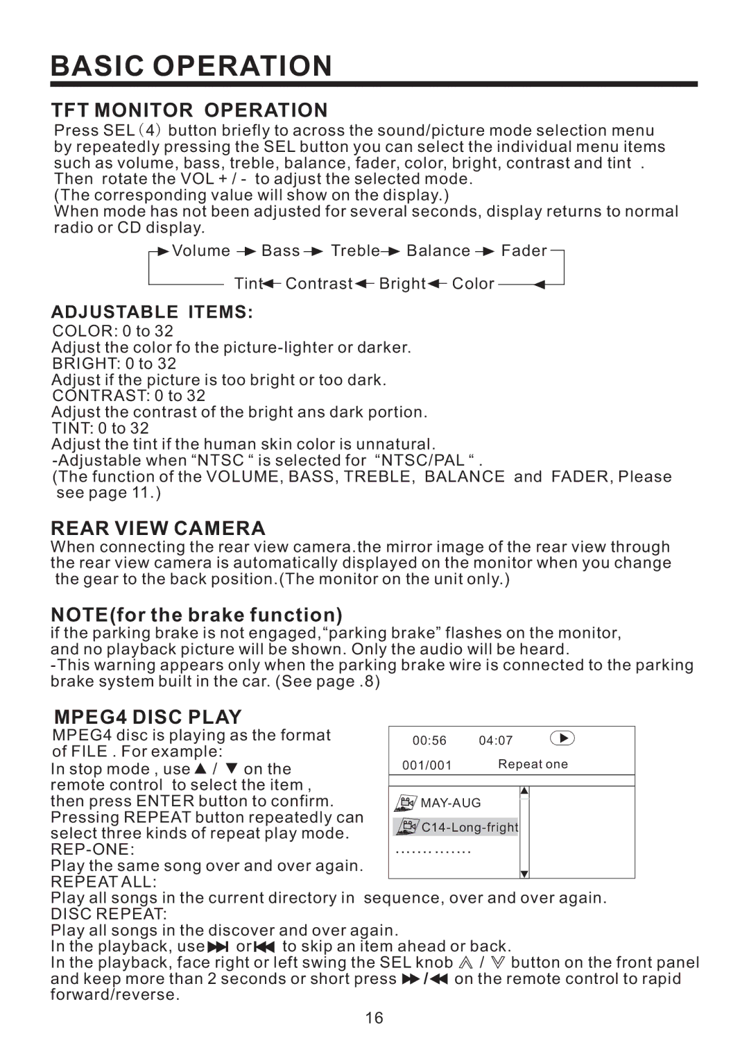 PYLE Audio PLD58MUT owner manual Adjustable Items, Repeat ALL, Disc Repeat 