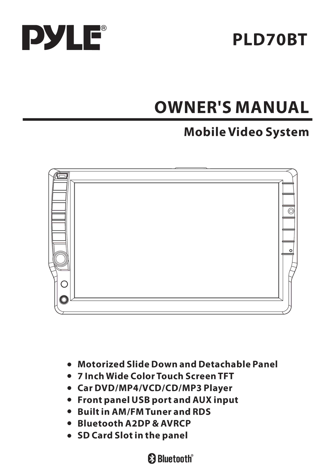 PYLE Audio PLD70BT owner manual Mobile Video System 