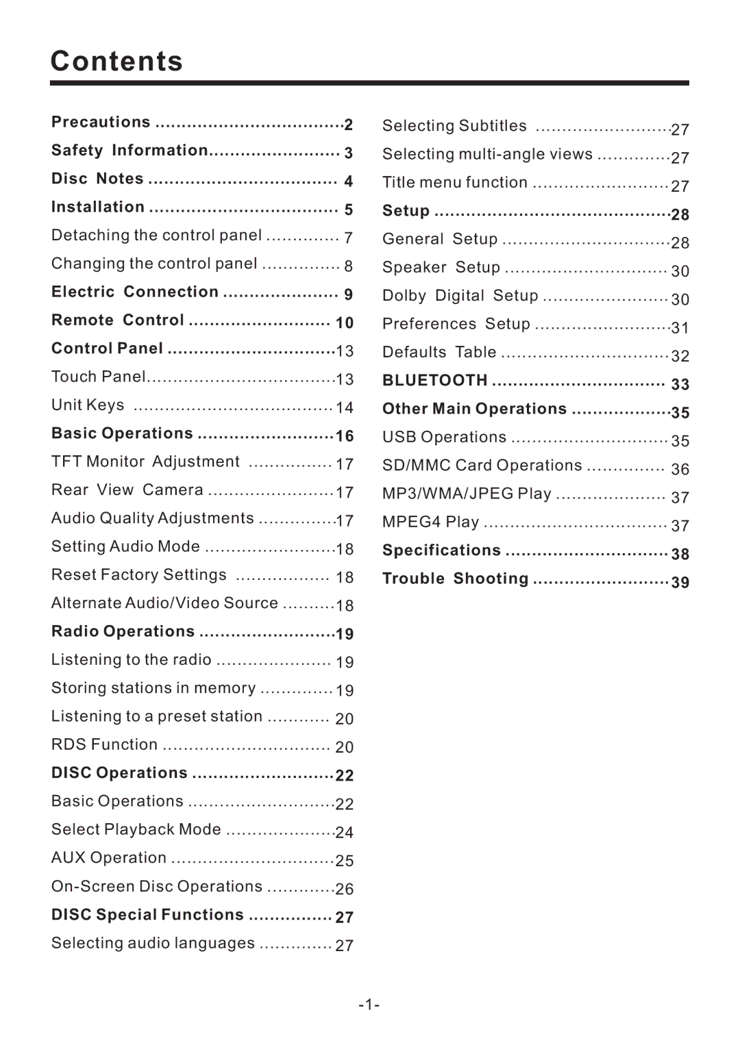 PYLE Audio PLD70BT owner manual Contents 