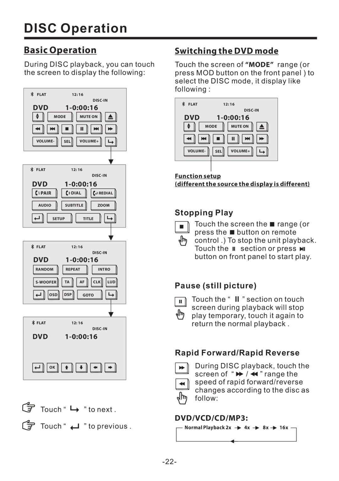 PYLE Audio PLD70BT owner manual Disc Operation, Basic Operation, DVD/VCD/CD/MP3 